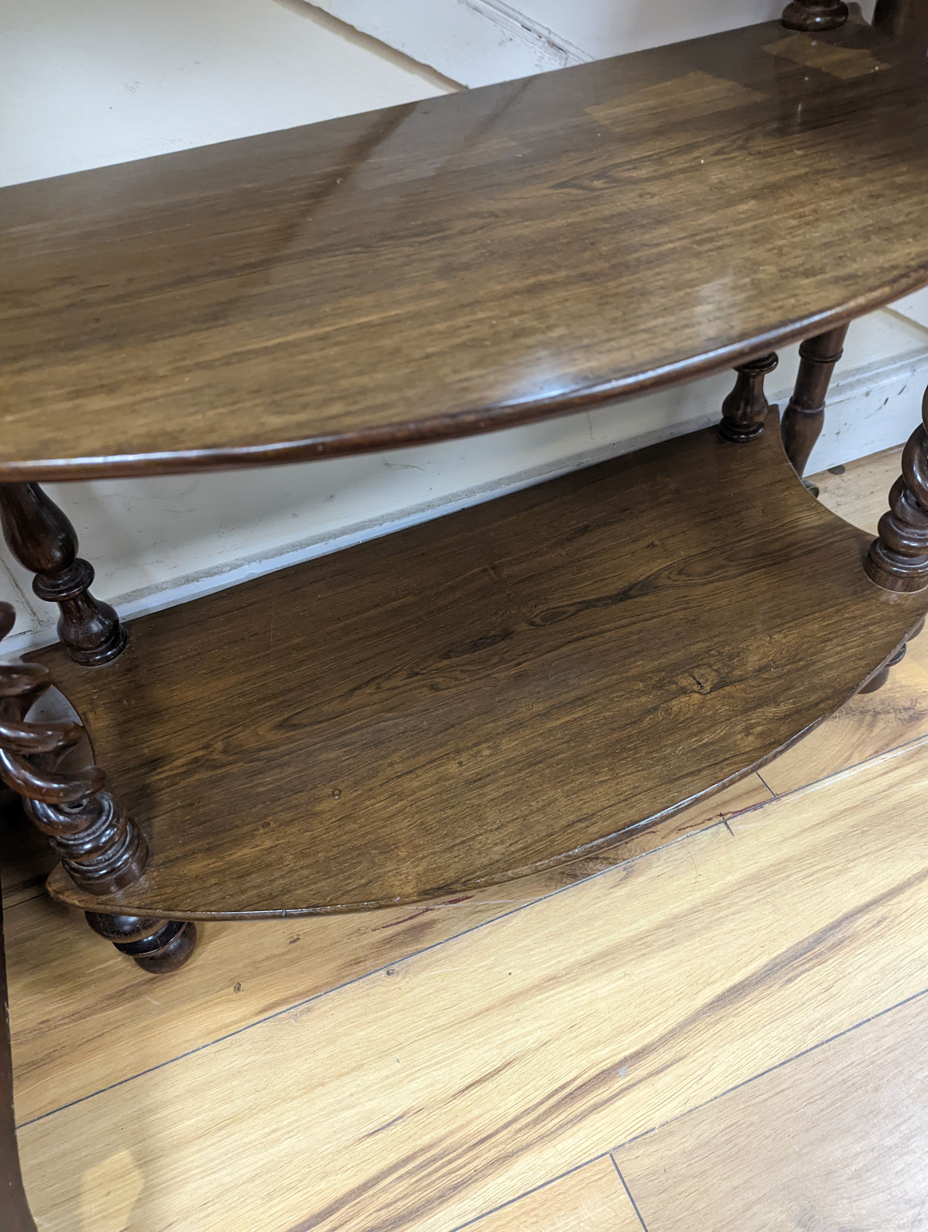 A Victorian Rosewood three tier whatnot. W-70cm, D-32cm, H-73cm.